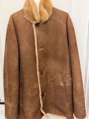 Men’s Genuine Shearling Lambskin Coat Size 44 – Camel Brown – $1,995 MSRP